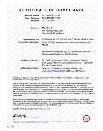 UL-CSA Insulation System Certificate - FILE E215141